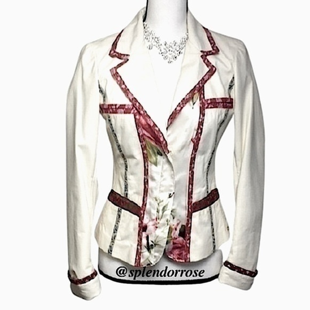 Roberto Cavalli 100% leather Italian Blazer jacket floral real leather - Picture 2 of 16